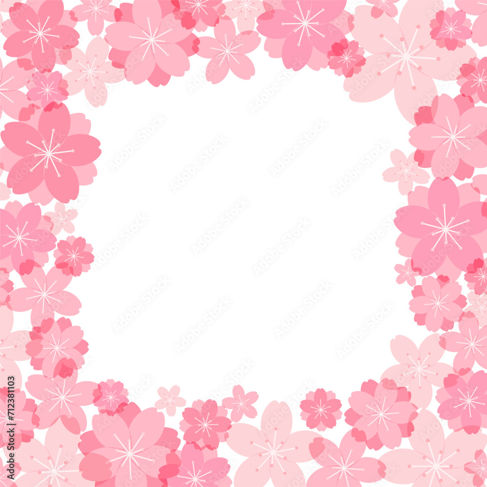 Spring flowers, blossoms, blooms, floral frame. Square border with copy space on transparent background. Flat style vector illustration. Abstract geometric design. Concept seasonal promotion, banner Spring flowers, blossoms, blooms, floral frame. Square border with copy space on transparent background. Flat style vector illustration. Abstract geometric design. Concept seasonal promotion, banner