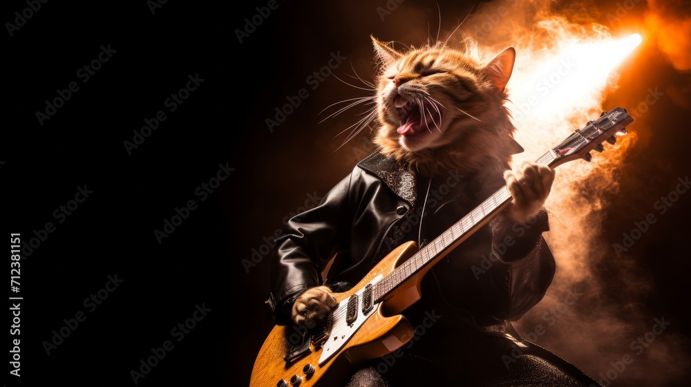 Metalhead cat with guitar. Neural network AI generated art Metalhead cat with guitar. Neural network AI generated art