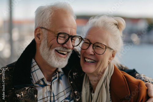 a happy couple in their 50s in a random scene