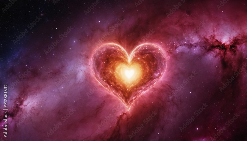 a heart formed by stars and nebulae in space. with different shades of pink, purple and white, creating a bright contrast against the dark space. Romance, Valentine's Day, Birthday Concept