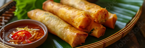 Lumpia, a traditional Indonesian snack, consists of vegetable-filled spring roll skin made from eggs and flour in Semarang. photo