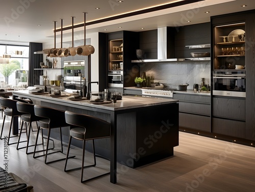 Beautiful kitchen design in a luxury home. Modern kitchen interior design with dining