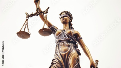 Balance scales of justice statue isolated on white background. Vintage balanced scales isolated on white background. Law and justice concept.