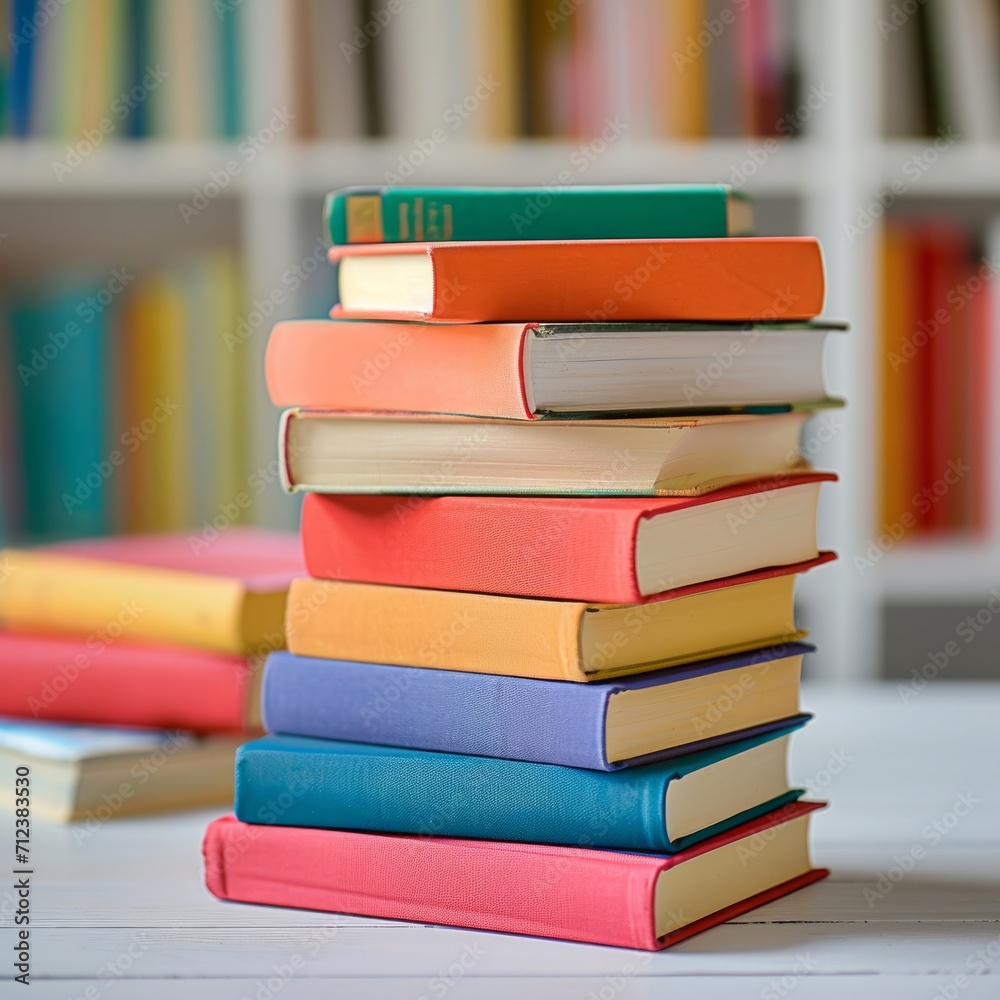 View of World book day banner design of a collection of stack of books on reading desk in library study room for education learning, and national library lovers month concept. View of World book day banner design of a collection of stack of books on reading desk in library study room for education learning, and national library lovers month concept.