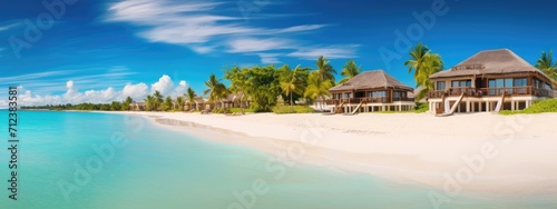 Luxury panoramic view at resort on turquoise seascape background. beautiful beach. Travel banner on summer © Ilmi