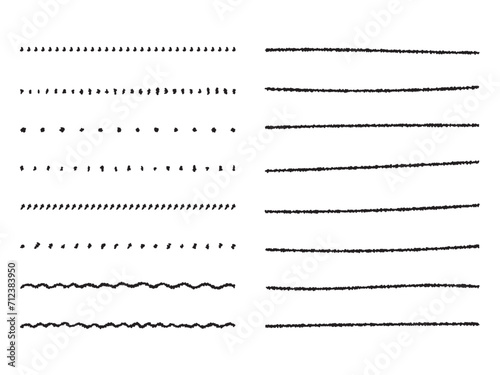 手書きのクレヨン風の飾り罫のあしらいセット かわいいおしゃれな罫線 白黒