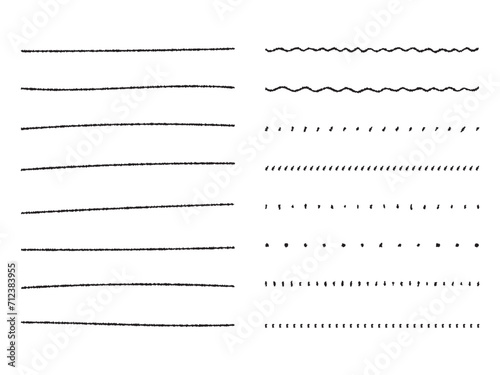 手書きのクレヨン風の飾り罫のあしらいセット かわいいおしゃれな罫線 白黒