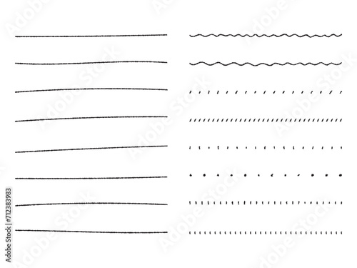 手書きのクレヨン風の飾り罫のあしらいセット　　かわいいおしゃれな罫線　白黒