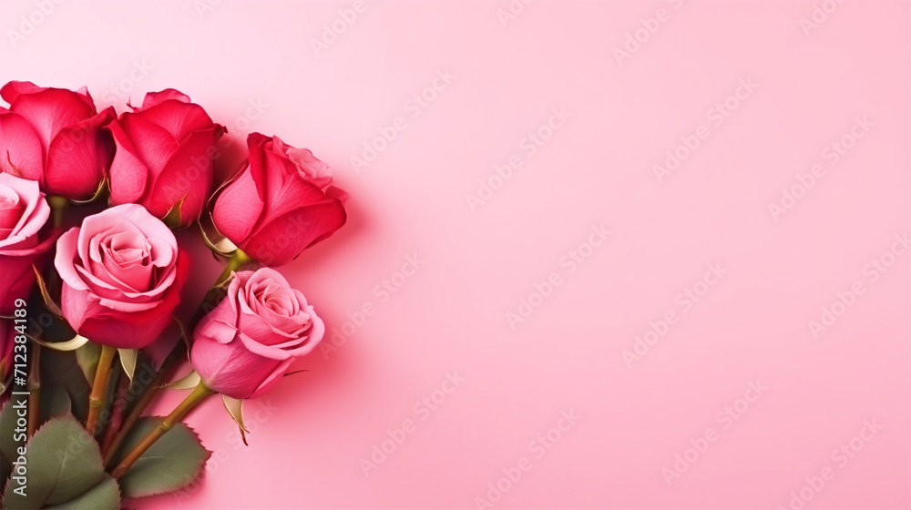Bunch of roses on isolated pink background with copy text space - ai generative Bunch of roses on isolated pink background with copy text space - ai generative