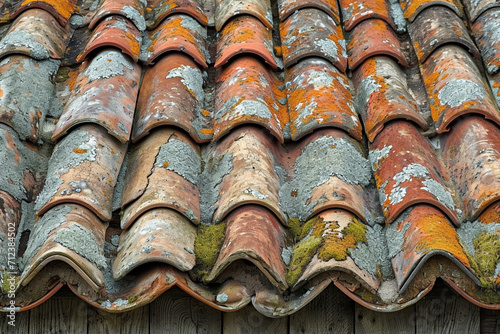 A textured terracotta roof with a pattern of overlapping tiles © Denis Yevtekhov