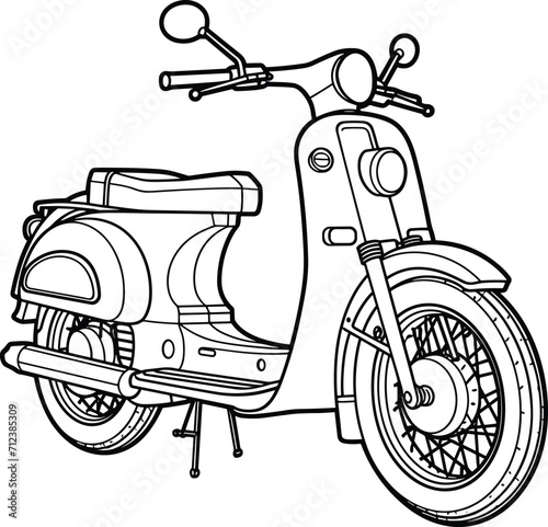 Motor scooter coloring page hand-drawn motorbike vector illustration 