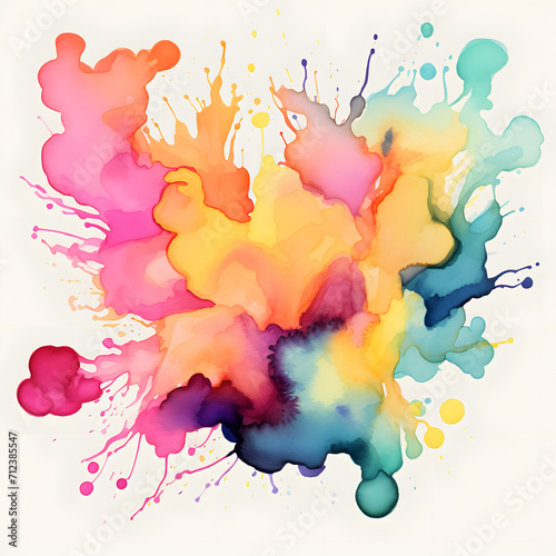 Fantasy light pink, shades of blue and yellow for designing illustration patterns on paper. Multi-colored watercolor splashes on a white background