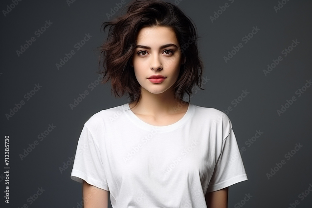 Fototapeta premium Woman in White Tshirt Mockup created with Generative AI