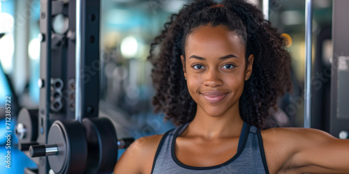 Smiling Female Fitness Enthusiast Ready for Workout in Gym