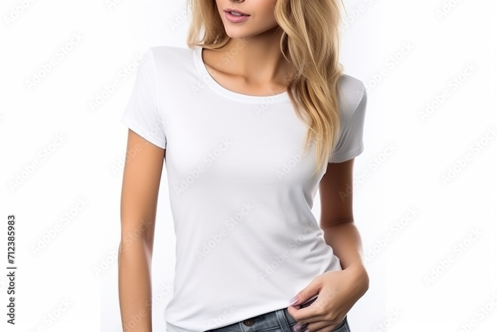 Woman in White Tshirt Mockup created with Generative AI Woman in White Tshirt Mockup created with Generative AI