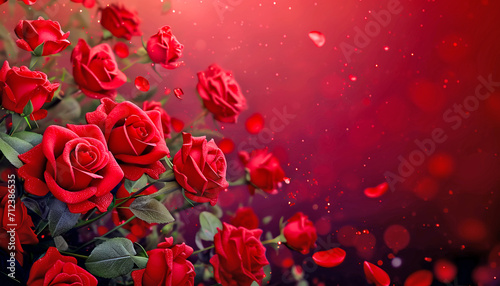 A bouquet of red roses with scattered petals against a dreamy St Valentine backdrop, AI generated © Rajesh