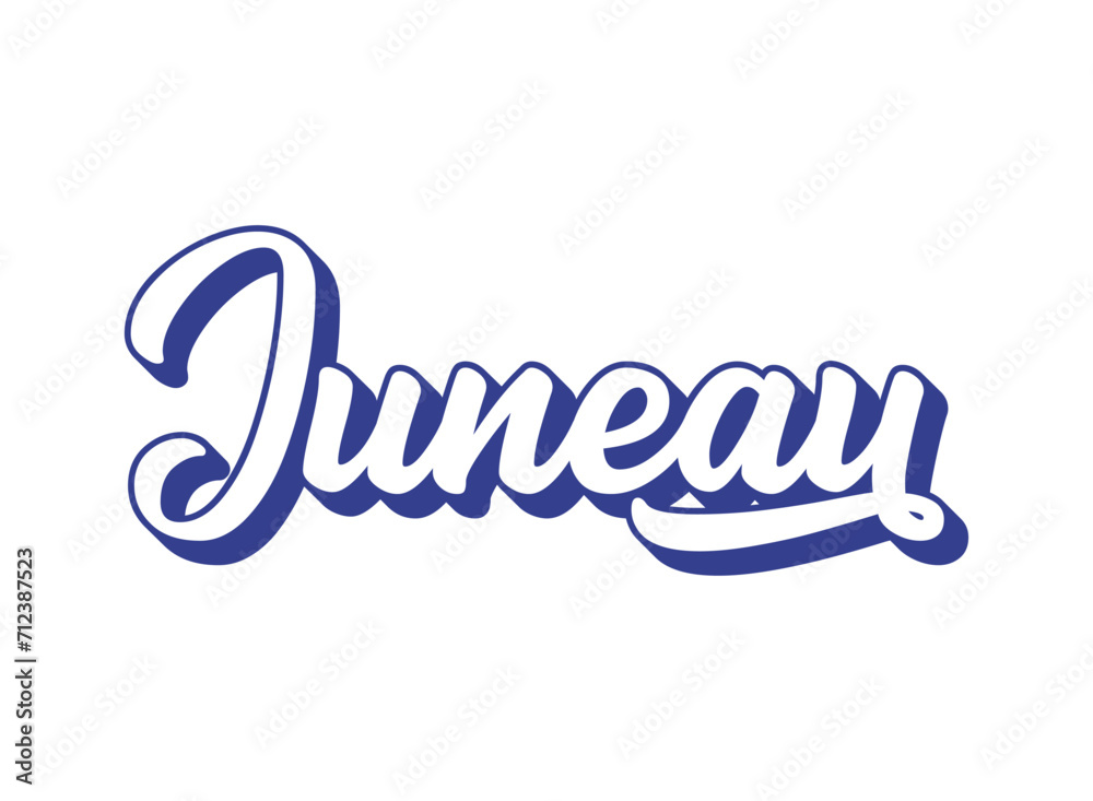 Handwritten word Juneau. Name of State capital of Alaska. 3D vintage, retro lettering for poster, sticker, flyer, header, card, clothing Handwritten word Juneau. Name of State capital of Alaska. 3D vintage, retro lettering for poster, sticker, flyer, header, card, clothing
