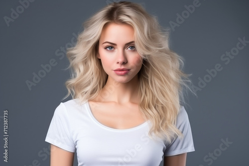Woman in White Tshirt Mockup created with Generative AI © dendyh7
