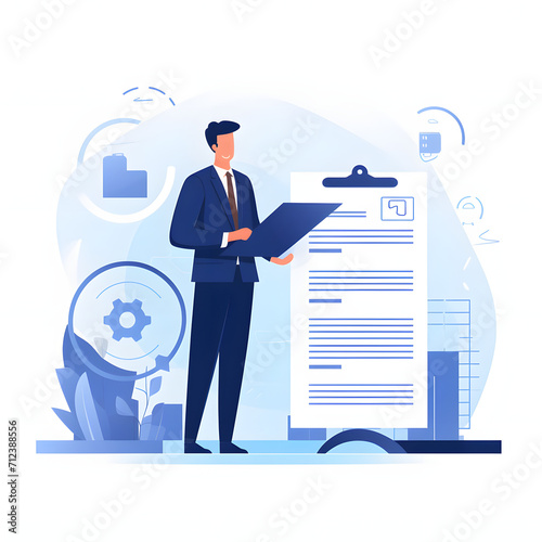 Businessperson reviewing a document on data protection laws isolated on white background, cartoon style, png  © Никита Жуковец