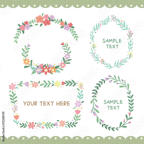 Set of floral frame with copy space for text. Borders flower and leaves wreaths for decoration invitation  wedding  birthday  greeting card. Elements for background  template  label  print