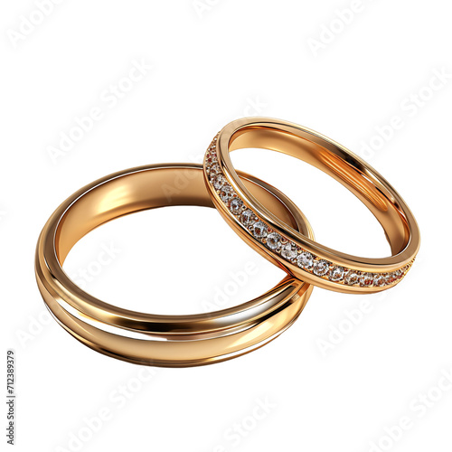 a couple gold rings isolated on a transparent background, wedding or engagement couple rings png, Valentine's Day,