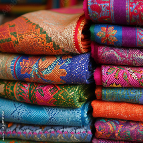 Typical Ecuadorian colorful fabrics for sale, very nice patterns photo