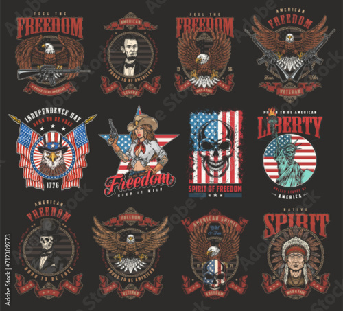 American colorful vintage set flyers