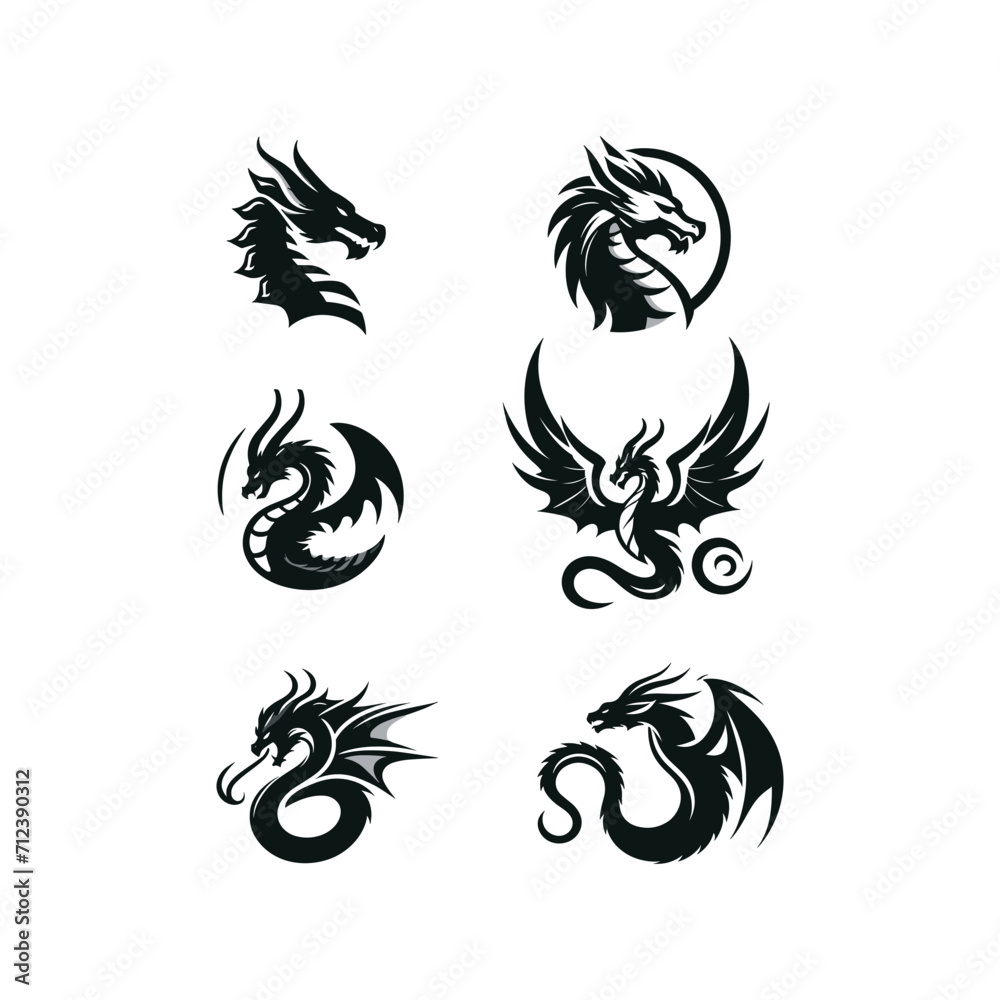 Fototapeta premium set of dragon logo vector silhouette
