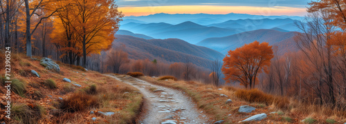 Autumn Splendor: Majestic Mountain Trail at Sunrise with Breathtaking Views