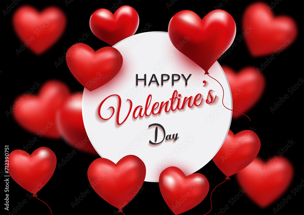 Beautiful happy valentine's day background design with shiny red hearts
