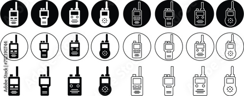 Walkie talkie icons signs, logos illustration for web and mobile apps on transparent background. Black Flat elements from outdoor activity concept editable stock. Portable radio transmitter symbols.