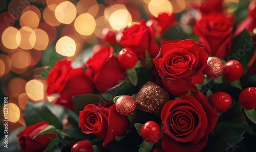 bouquet of red roses with roses and chocolates