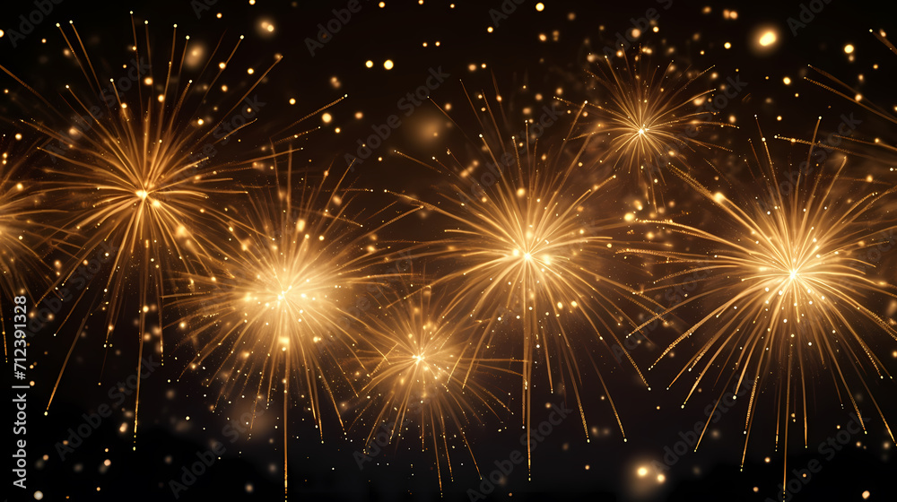 Obraz premium Happy New Year, burning fireworks with bokeh light background