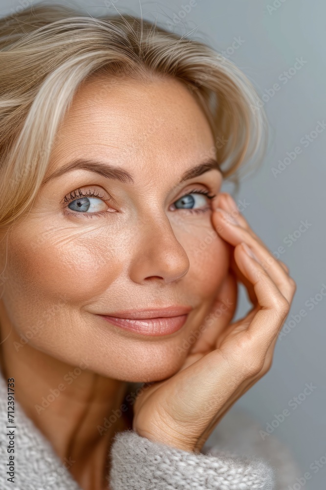 Close-up photo of adult woman touching her skin, she applies moisturizing cream balm. Cosmetology, plastic surgery, healthy lifestyle. Radiant skin. Advertising of cream, skin health products Close-up photo of adult woman touching her skin, she applies moisturizing cream balm. Cosmetology, plastic surgery, healthy lifestyle. Radiant skin. Advertising of cream, skin health products