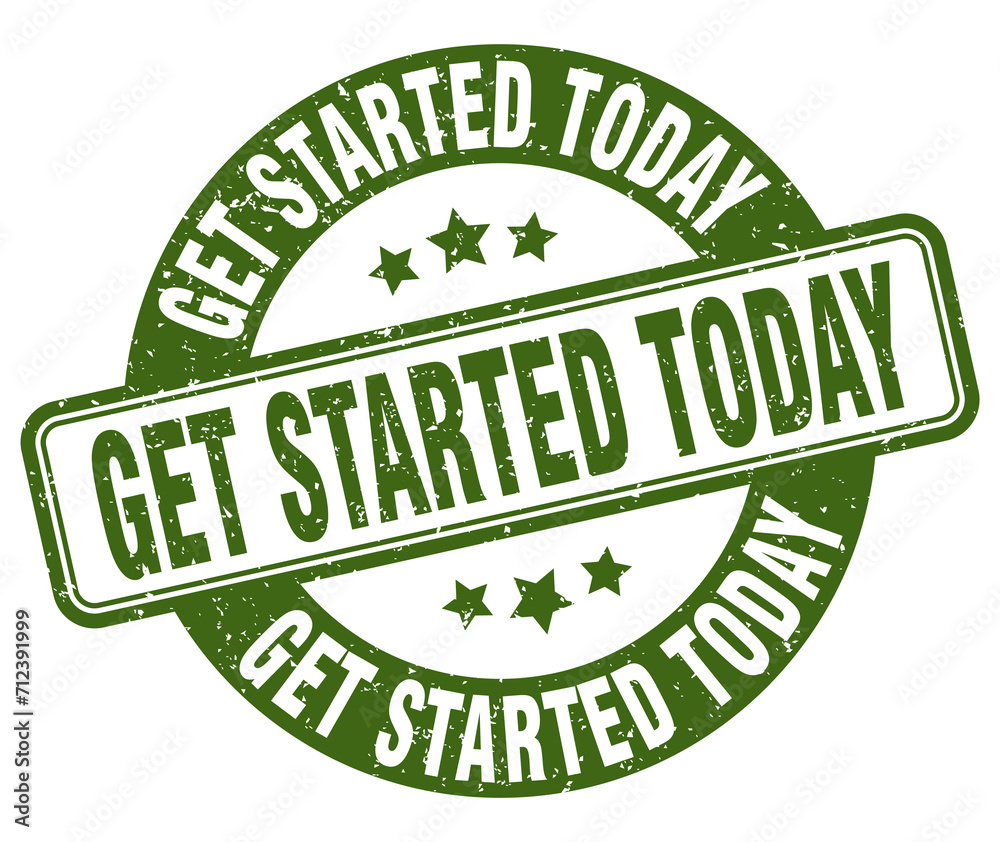 get started today stamp. get started today label. round grunge sign