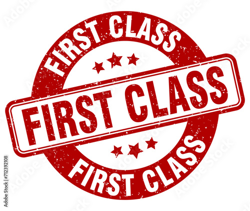 first class stamp. first class label. round grunge sign