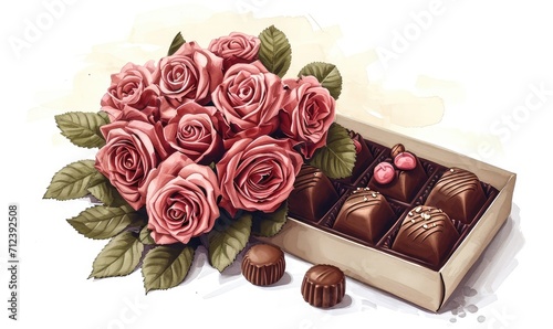bouquet of roses and a box of chocolates © Klnpherch