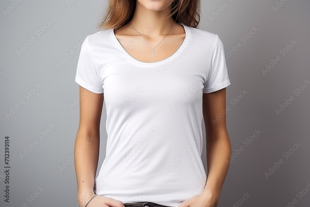 Woman in White Tshirt Mockup created with Generative AI Woman in White Tshirt Mockup created with Generative AI
