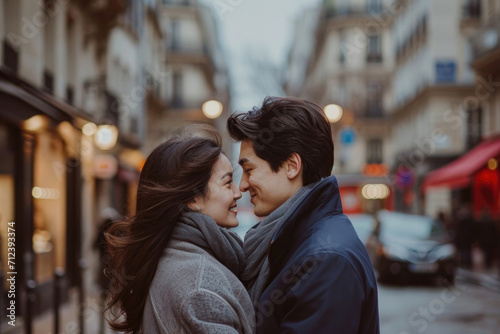 The couple shares sweet nothings in the heart of Paris