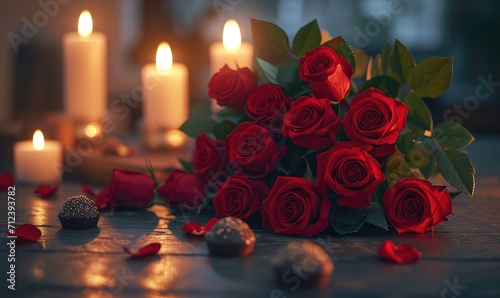 Fototapeta Naklejka Na Ścianę i Meble -  bouquet of red roses with roses and chocolates