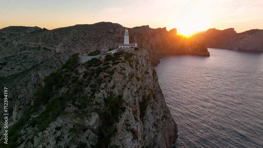 Aerial view of Mallorca. Balearic Islands. lighthouse Faro de Formentor, located in Cap de Formentor on the top of a cliff