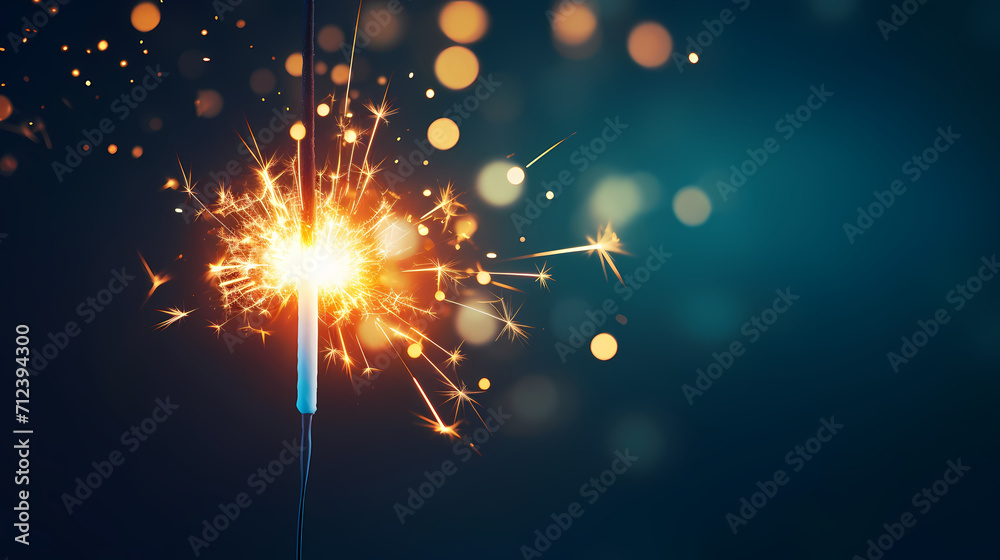 Obraz premium Happy New Year, burning fireworks with bokeh light background