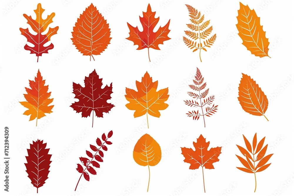 silhouette leaves set autumn on white background isolated, vector