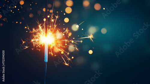 Happy New Year  burning fireworks with bokeh light background