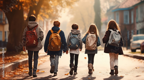 The energy of youth and the promise of learning converge in an image of children walking together to school