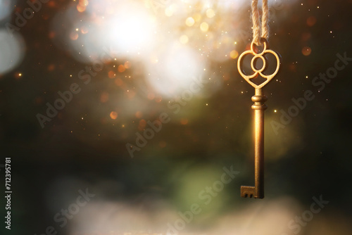 Key hanging in forest in sunset light