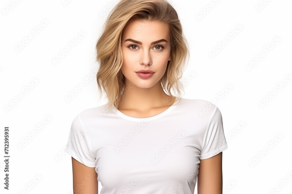 Woman in White Tshirt Mockup created with Generative AI Woman in White Tshirt Mockup created with Generative AI