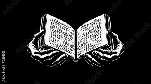 Abstract hands holding an open book symbolizing the collaborative effort in learning .simple isolated line styled vector illustration