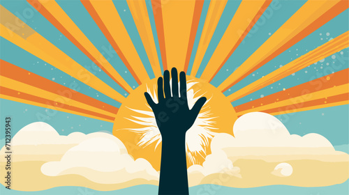 Abstract hands forming a sun with sunbeams illustrating the revitalizing effects of sunlight on health .simple isolated line styled vector illustration
