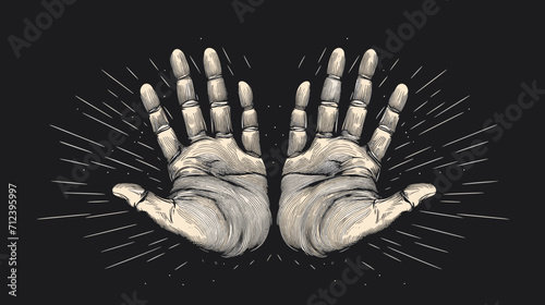 Abstract hands forming a meditative gesture symbolizing the connection between mindfulness and overall well-being .simple isolated line styled vector illustration